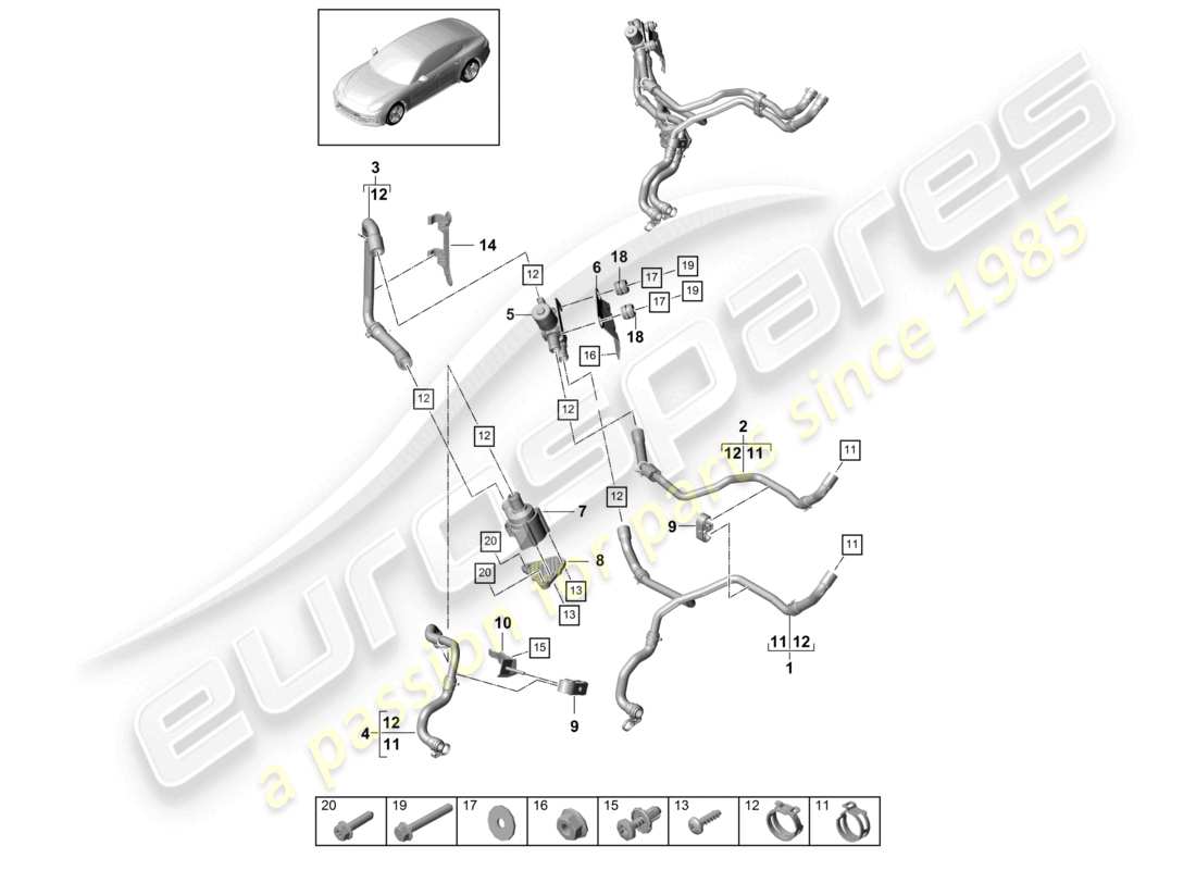 porsche 2021 (panamera 971-1) schéma des pièces du chauffage pour modèles à moteur diesel
