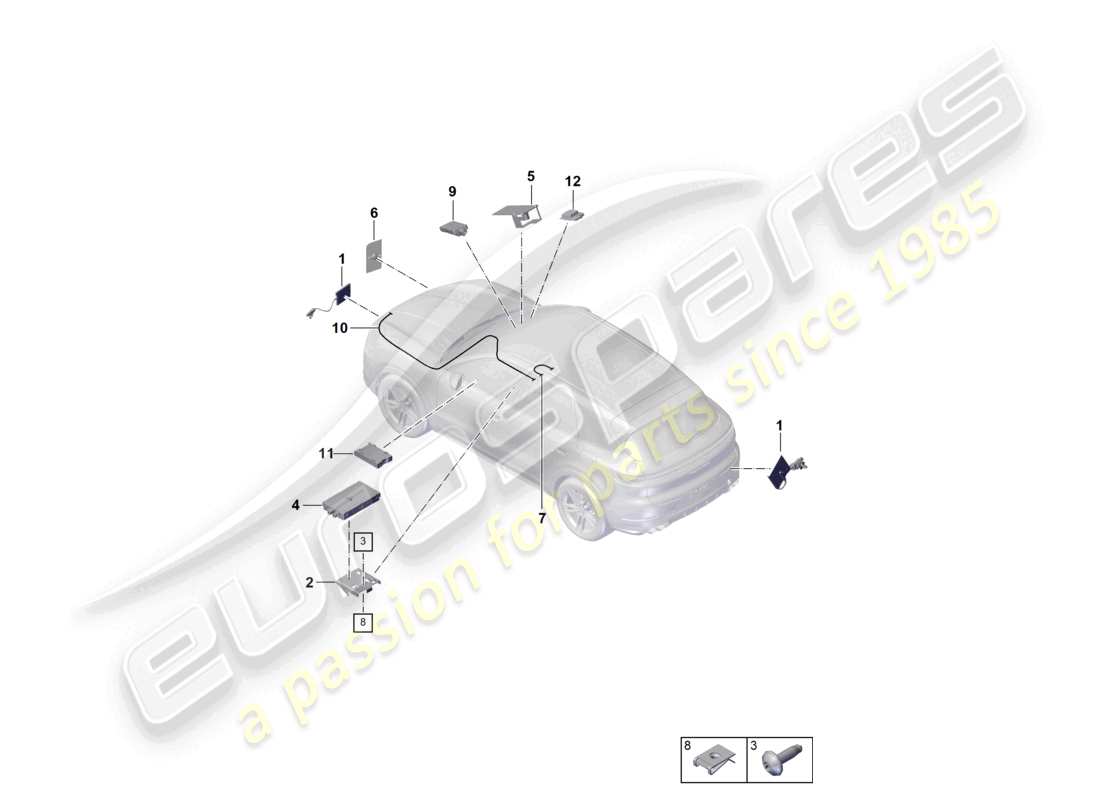 porsche 2023 (cayenne e3 pa) antenne système multimédia antenne téléphonique schéma des pièces