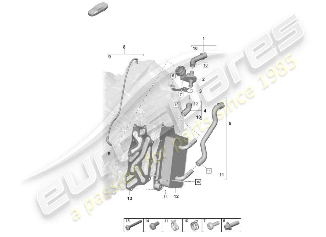 porsche 2022 (992-1 turbo / s) 8-speed boîte de vitesses à double embrayage - pdk - système de refroidissement de l'huile de boîte de vitesses diagramme des pièces