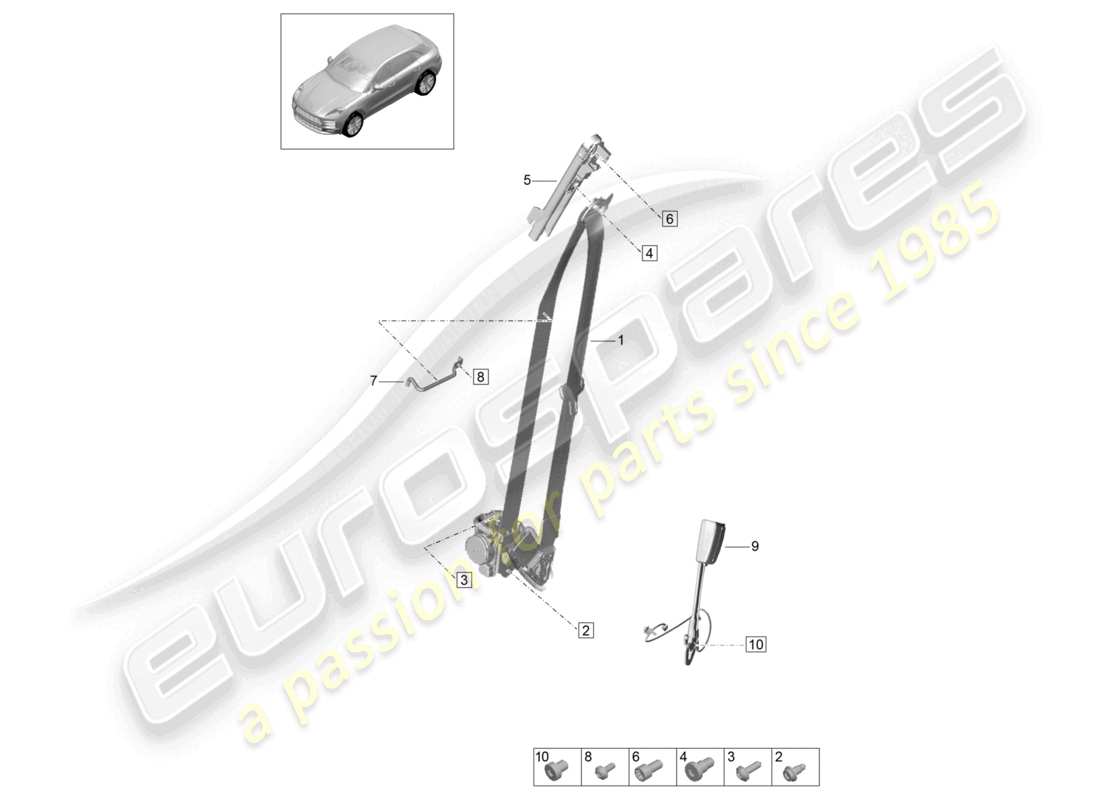 porsche 2021 (macan) schéma des pièces du loquet de ceinture avant de la ceinture de sécurité à trois points
