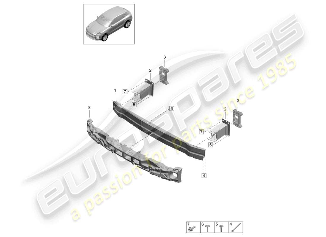porsche 2021 (macan) schéma des pièces du support de pare-chocs avant