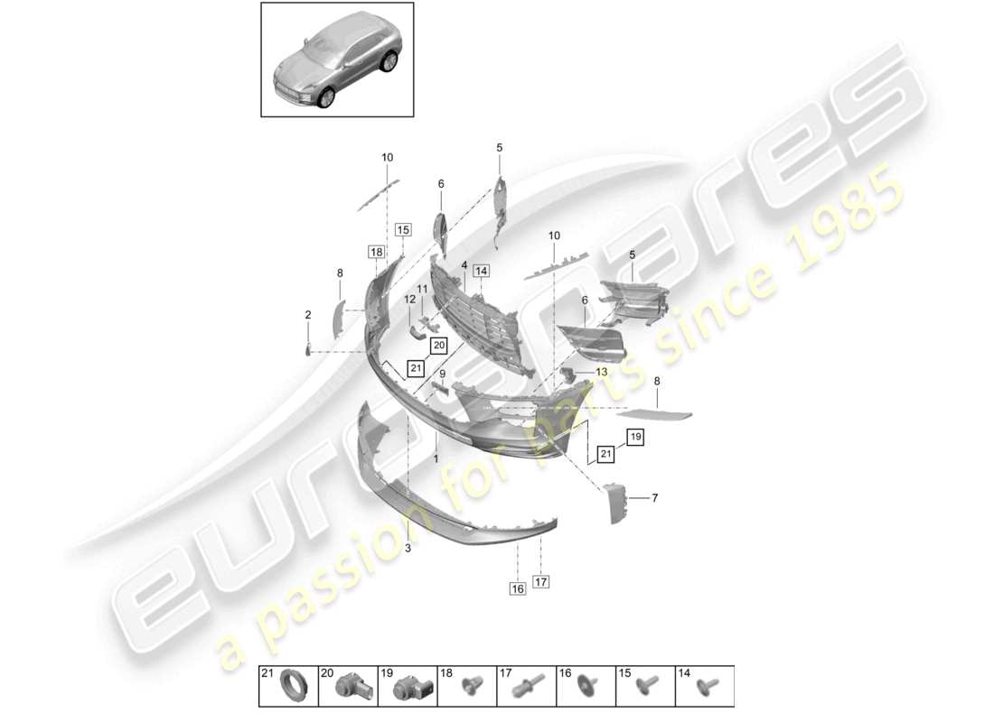 porsche 2021 (macan) schéma des pièces du pare-chocs avant sport design package gts