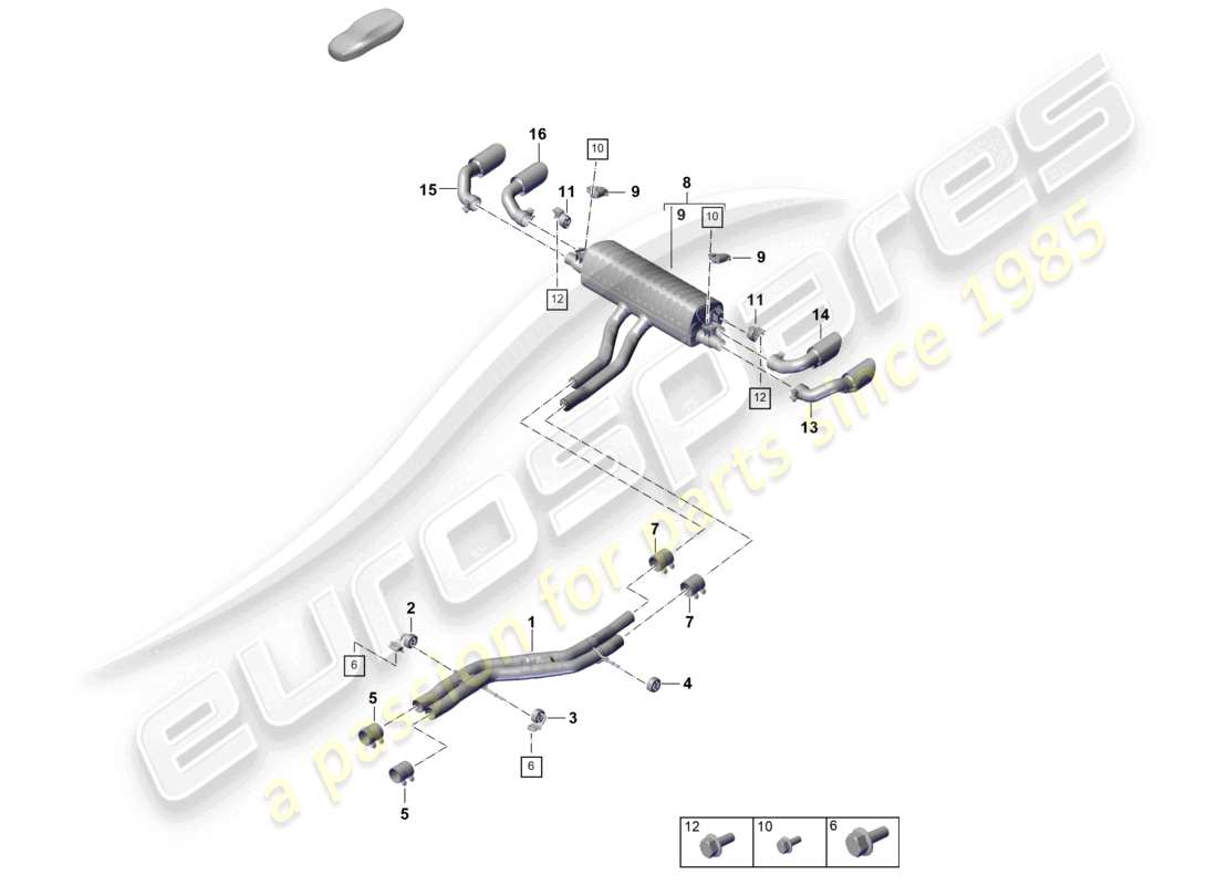 porsche 2026 (cayenne e3 pa) système d'échappement version sport silencieux avant silencieux arrière tuyau d'échappement diagramme des pièces