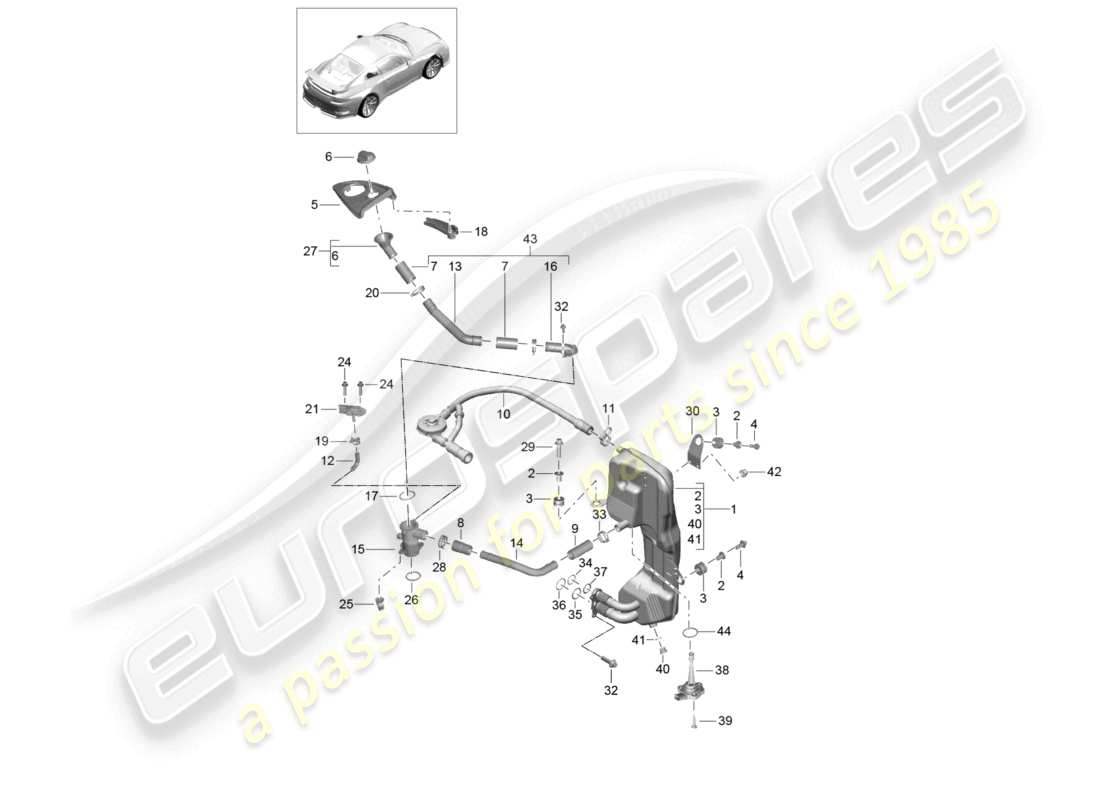 porsche 2021 (991-2 r/gt3/rs) schéma des pièces du séparateur d'huile du réservoir d'huile du moteur (presse à huile/lubrifiant)