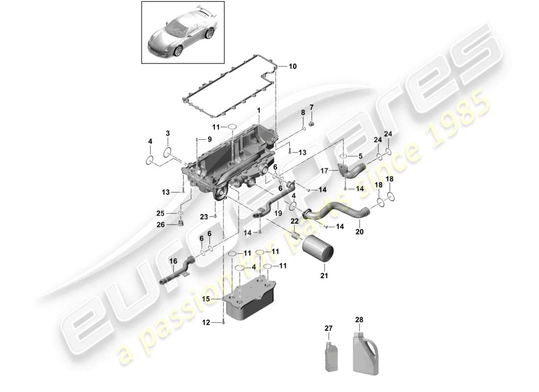 porsche 2021 (991-2 r/gt3/rs) filtre à huile console huile moteur schéma des pièces