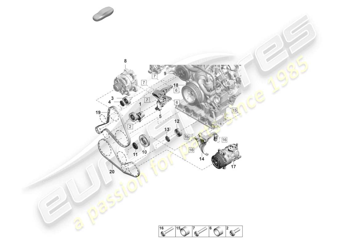 porsche 2021 (panamera 971-2) diagramme des pièces du tendeur de courroie poly-v