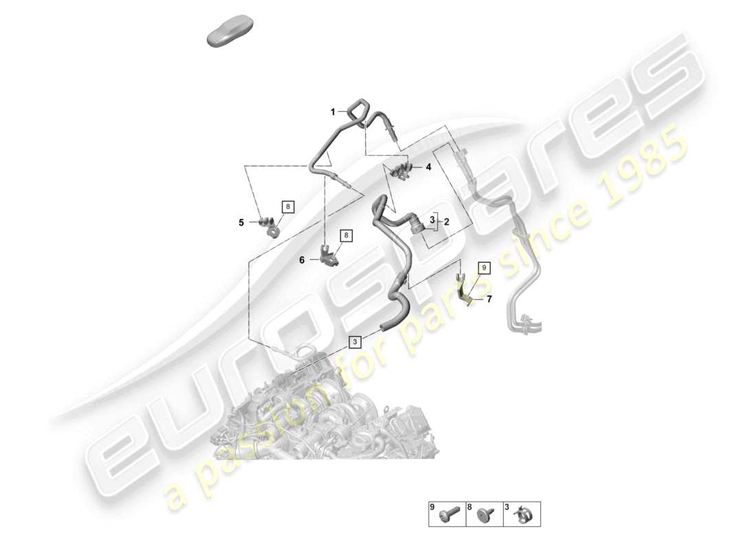 porsche 2021 (panamera 971-2) schéma des pièces du compartiment moteur de la conduite de carburant