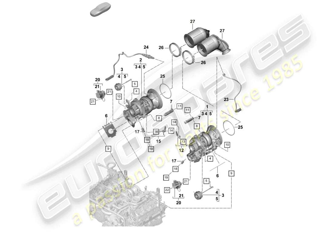 porsche 2021 (panamera 971-2) turbocompresseur à gaz d'échappement collecteurs d'échappement sonde lambda schéma des pièces