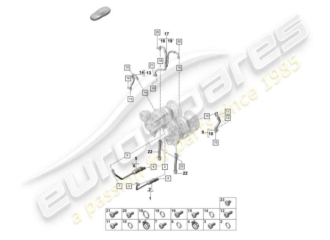 porsche 2021 (panamera 971-2) système de refroidissement du liquide de refroidissement pour turbocompresseur conduite de pression d'huile pour turbocompresseur à gaz d'échappement schéma des pièces