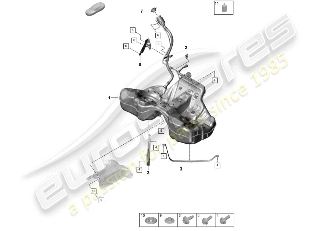 porsche 2024 (panamera 976) réservoir de carburant avec accessoires pour véhicules à propulsion hybride schéma des pièces