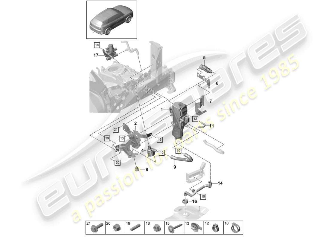 porsche 2021 (cayenne e3 9ya/9yb) schéma des pièces du chauffage auxiliaire