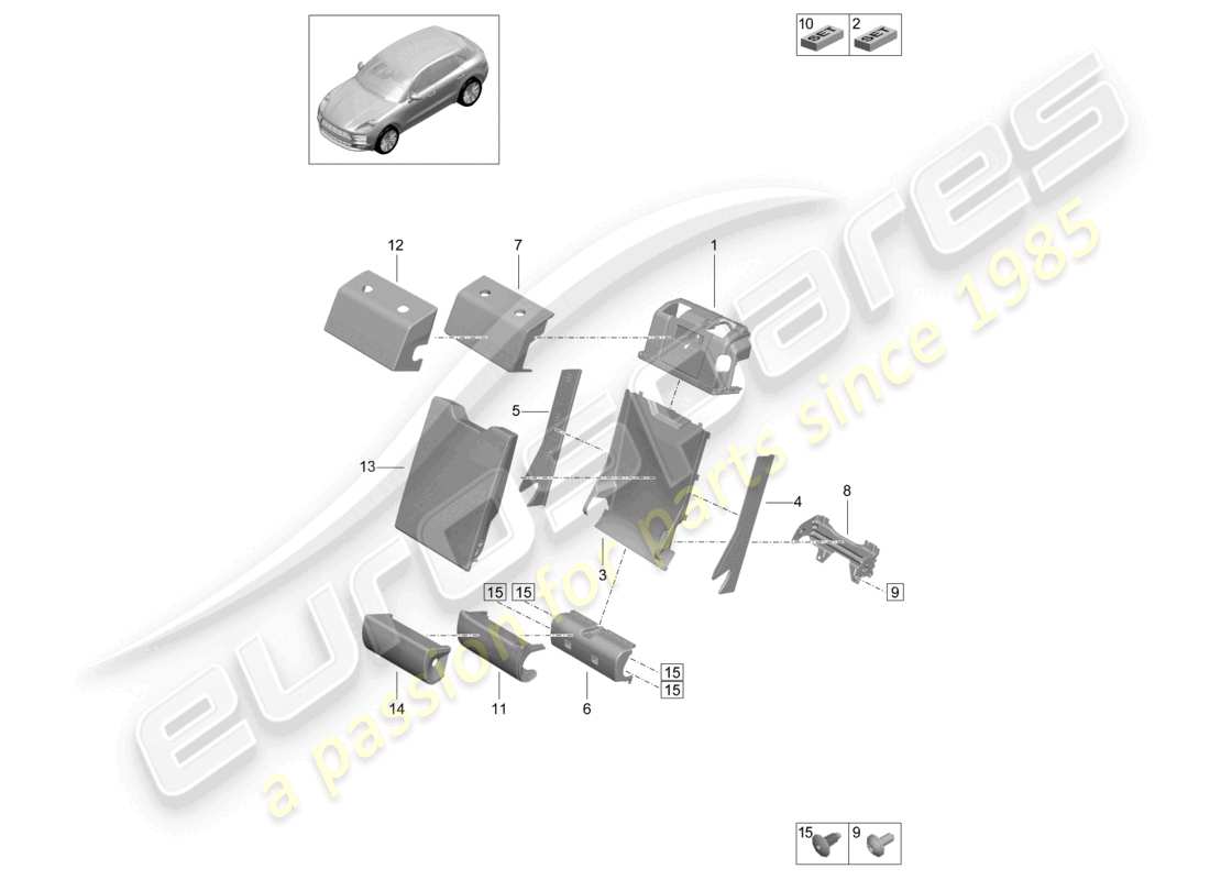 porsche 2021 (macan) couvercle central accoudoir central dossier de siège arrière diagramme des pièces