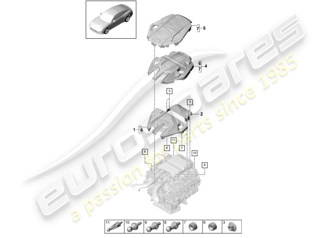 porsche 2021 (panamera 971-1) couvert de moteur schéma des pièces