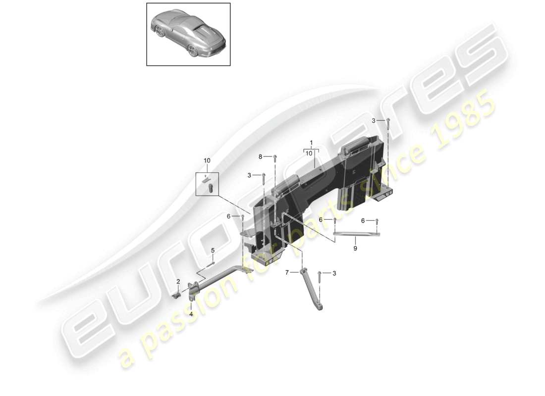 porsche 2021 (991-2 r/gt3/rs) schéma des pièces du cadre de retenue de protection contre le renversement