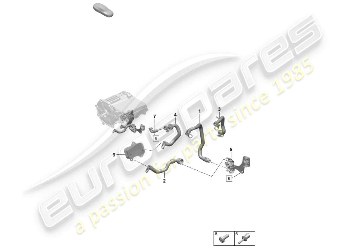 porsche 2025 (taycan 9j1-2) diagramme des pièces de l'essieu arrière pour le refroidissement de la transmission