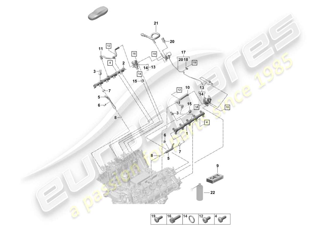 porsche 2021 (panamera 971-2) schéma des pièces du tuyau de collecte de carburant, de l'injecteur haute pression et de la pompe haute pression
