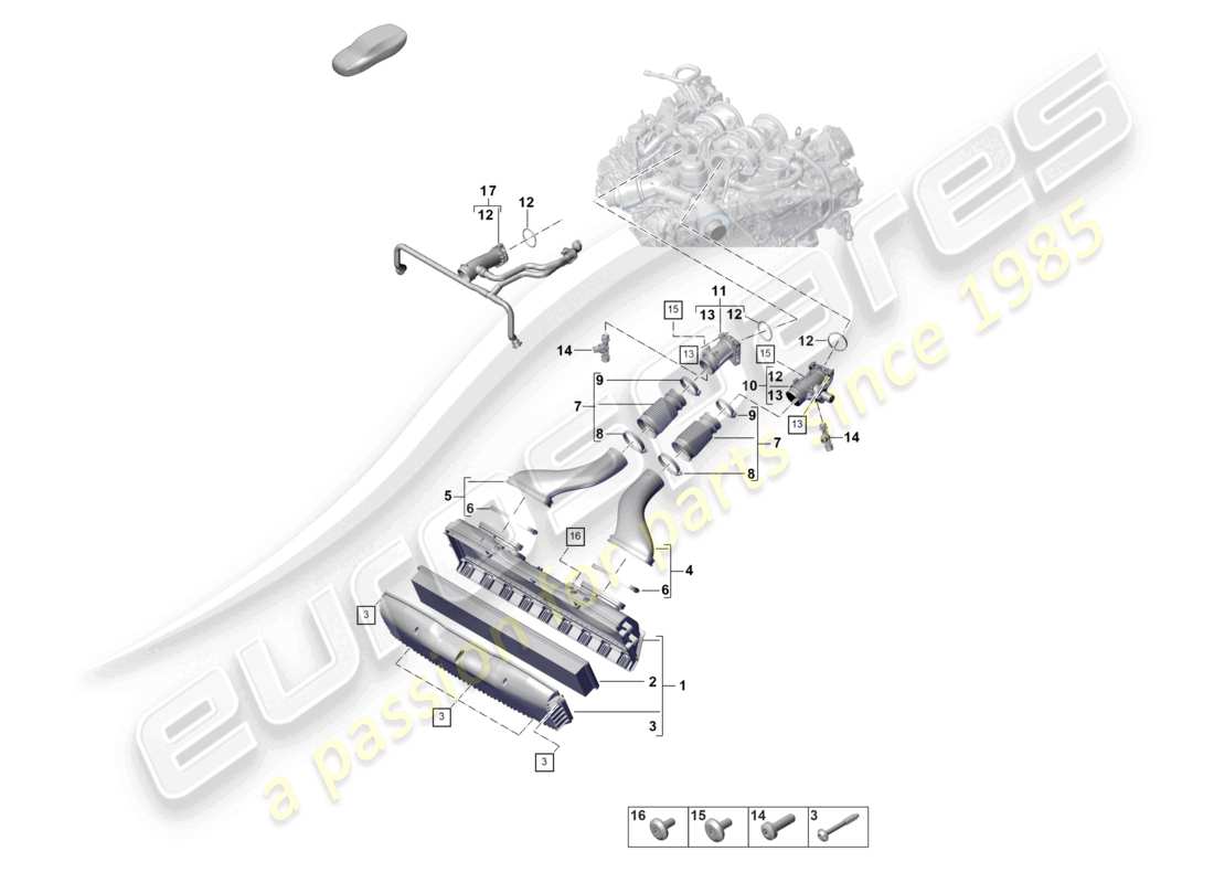 porsche 2021 (panamera 971-2) schéma des pièces du boîtier du filtre à air, du tuyau d'admission et du collecteur d'admission