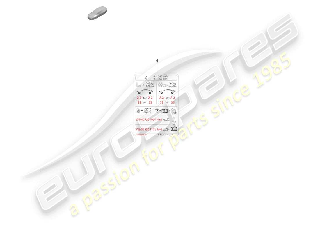 porsche 2021 (panamera 971-2) plaque signalétique pour la pression des pneus 20 pour pneus toutes saisons d >>- mj 2021 schéma des pièces