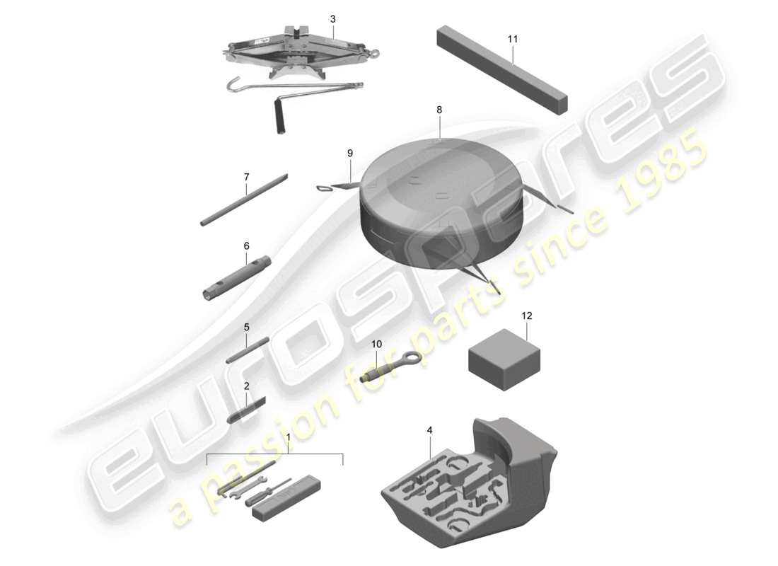 porsche 2021 (991-2 r/gt3/rs) schéma des pièces du cric à outils