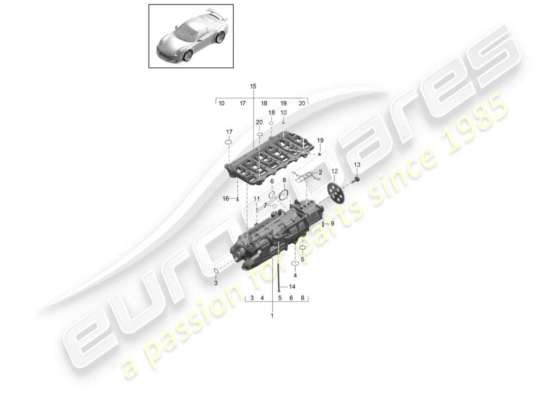 porsche 2021 (991-2 r/gt3/rs) pompe à huile schéma des pièces