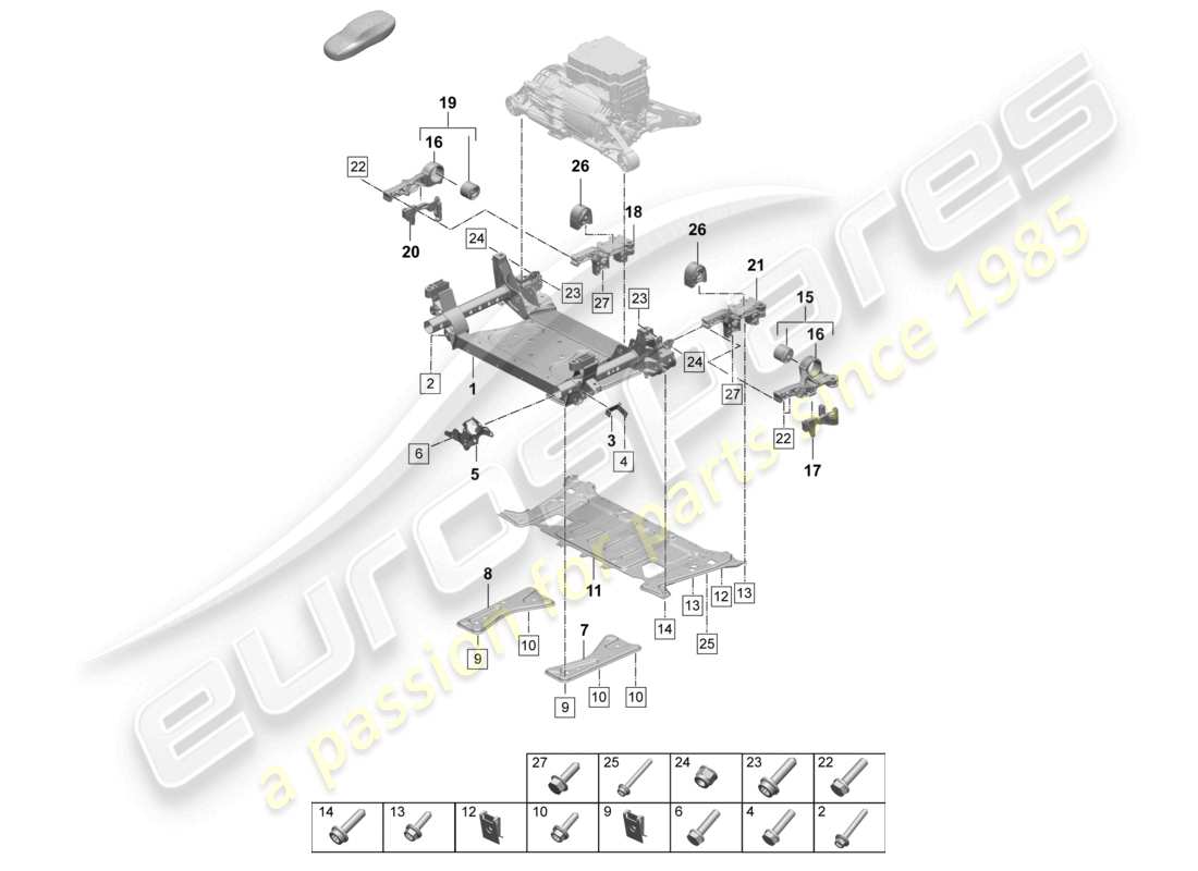 porsche 2025 (taycan 9j1-2) diagramme des pièces du cadre de support de la traverse