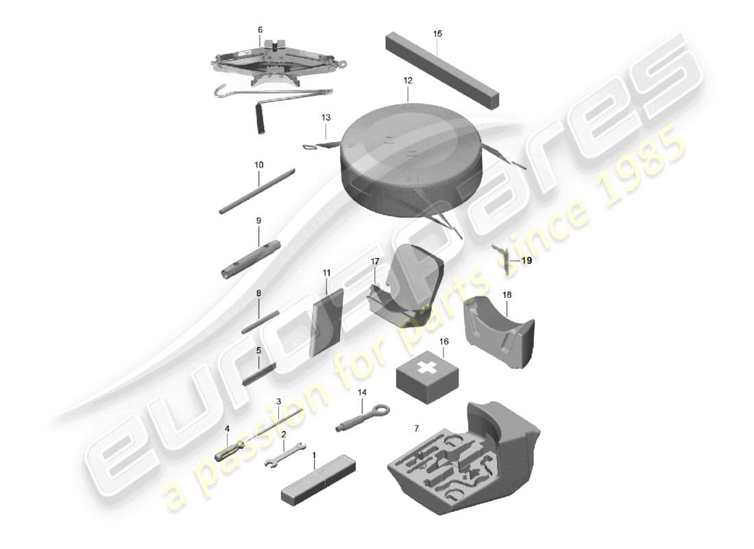 porsche 2023 (718 boxster) schéma des pièces du cric à outils