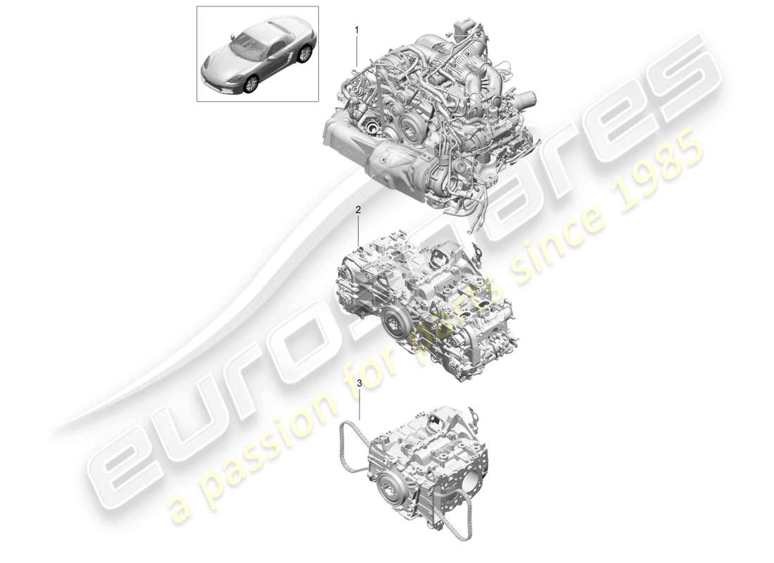 porsche 2023 (718 boxster) moteur de remplacement mais sans : disque d'embrayage - pdk - boîte de vitesses mais sans : volant moteur boîte de vitesses manuelle inclus compresseur climatisation schéma des pièces