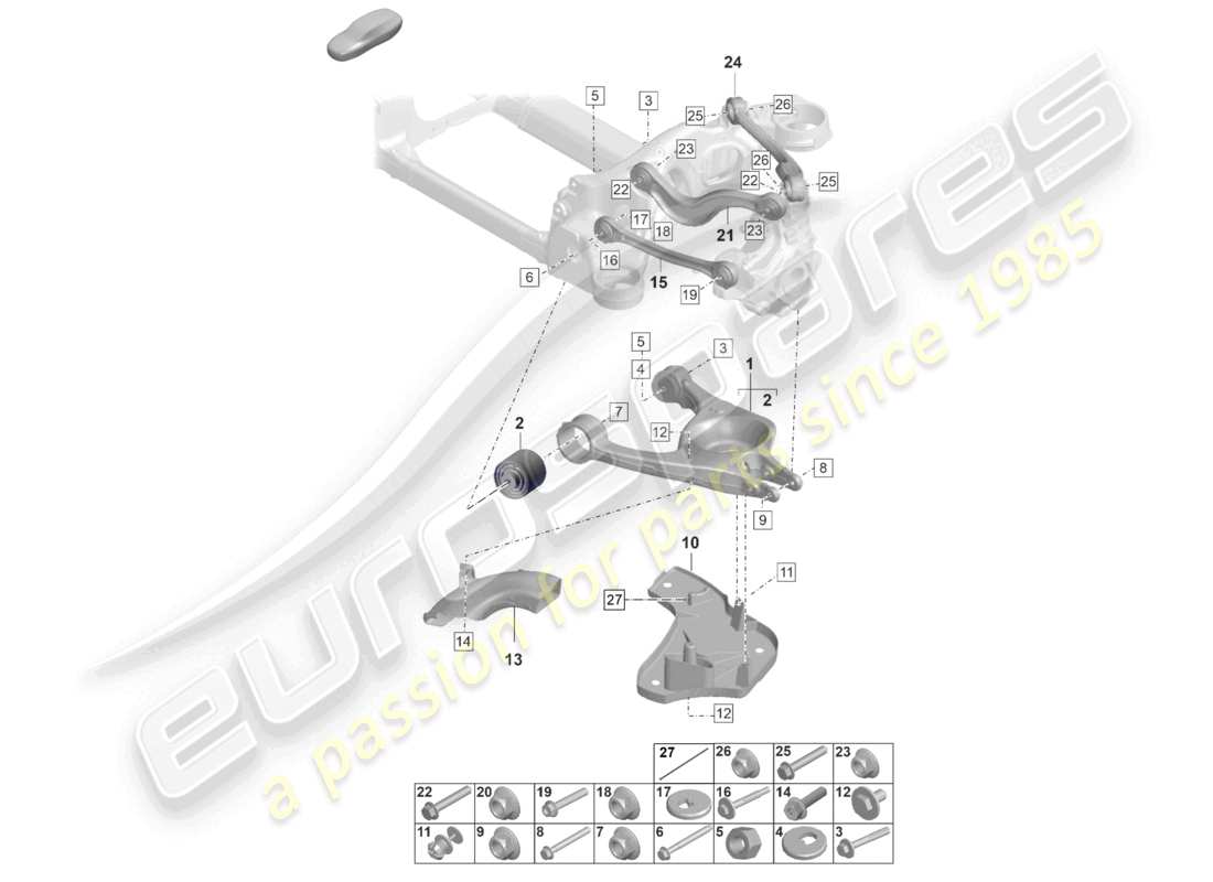porsche 2026 (taycan 9j1-2) schéma des pièces du wishbone