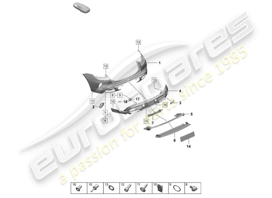 porsche 2025 (taycan 9j1-2) schéma des pièces du pare-chocs arrière du turbo