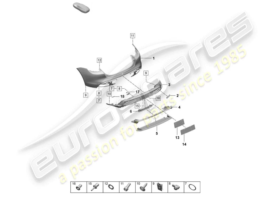 porsche 2025 (taycan 9j1-2) pare-chocs arrière pack sport design schéma des pièces