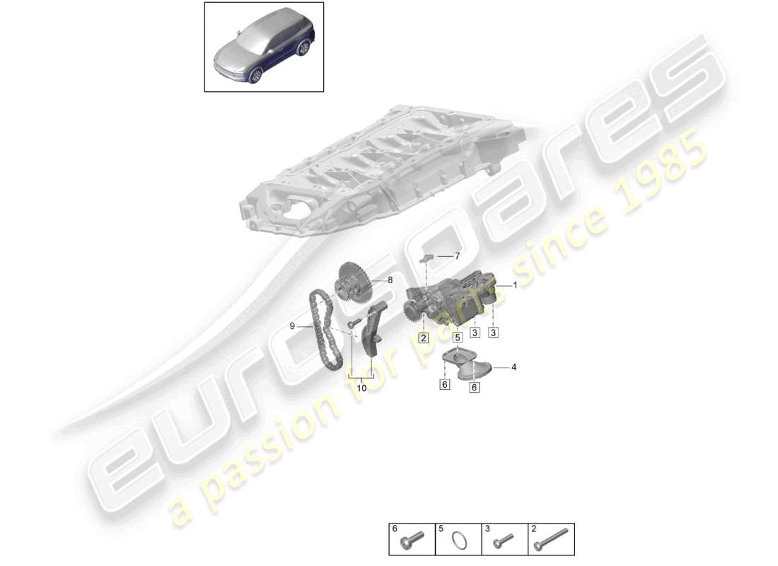 porsche 2024 (cayenne e3 9ya/9yb) pompe à huile schéma des pièces