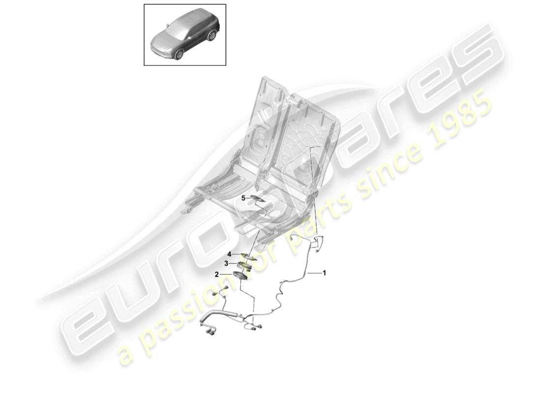 porsche 2021 (cayenne e3 9ya/9yb) schéma des pièces du jeu de câbles arrière pour siège standard, siège confort, siège sport