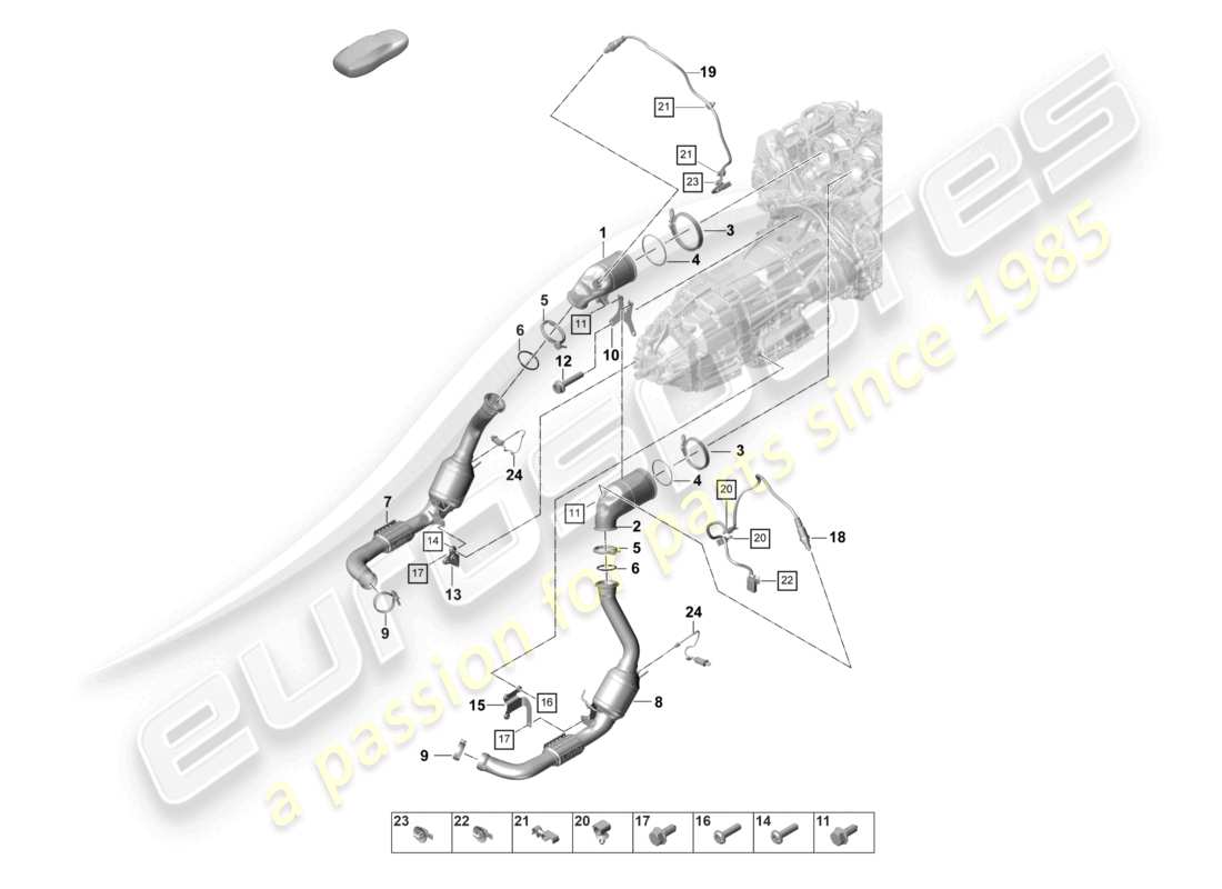 porsche 2021 (panamera 971-2) système d'échappement convertisseur catalytique filtre à particules essence sonde lambda schéma des pièces
