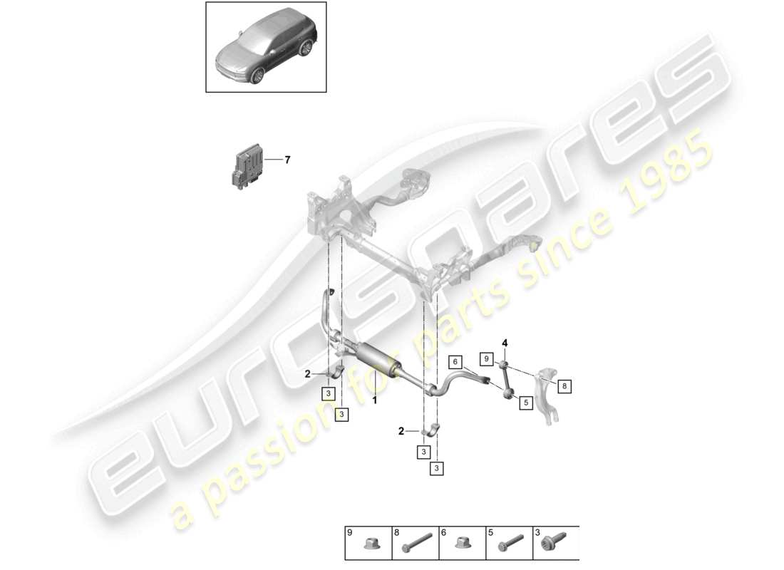 porsche 2024 (cayenne e3 9ya/9yb) barre anti-roulis schéma des pièces