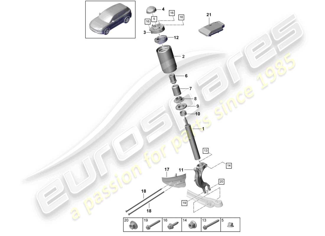 porsche 2024 (cayenne e3 9ya/9yb) suspension jambe de suspension, schéma complet des pièces
