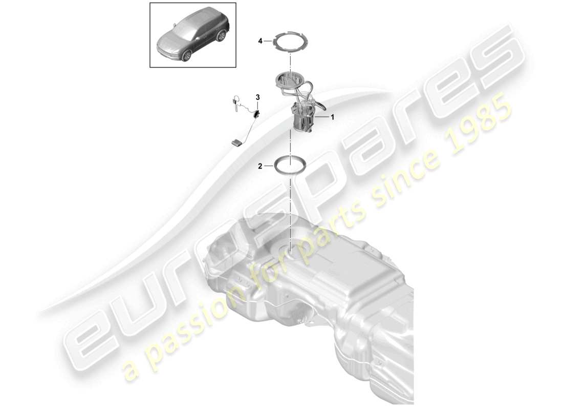 porsche 2024 (cayenne e3 9ya/9yb) schéma des pièces du réservoir de carburant et de la pompe à carburant