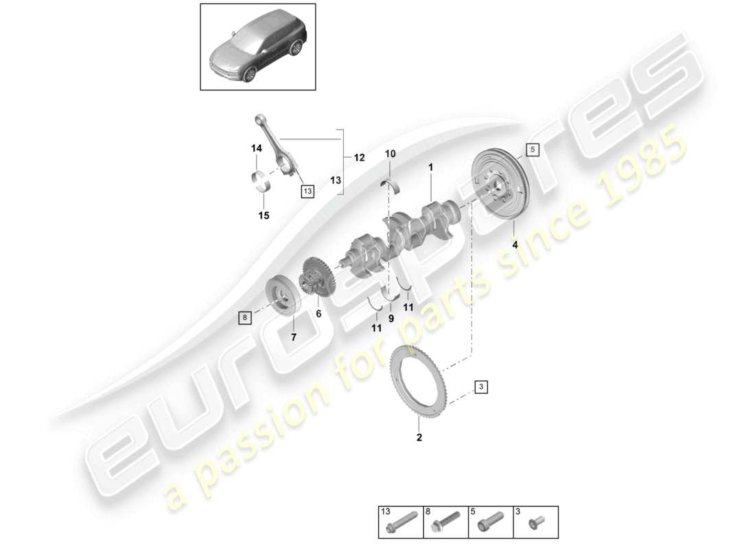 porsche 2024 (cayenne e3 9ya/9yb) schéma des pièces de l'amortisseur de vibrations de bielle de vilebrequin