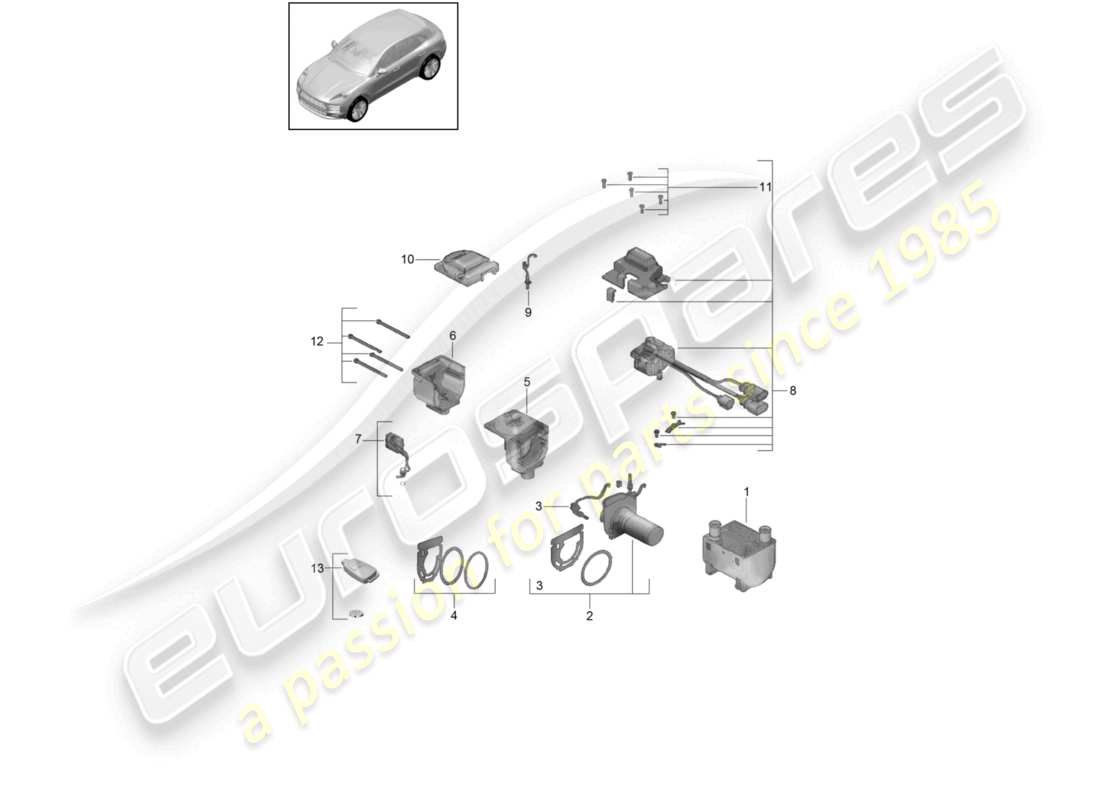 porsche 2021 (macan) schéma des pièces du kit de réparation du chauffage auxiliaire