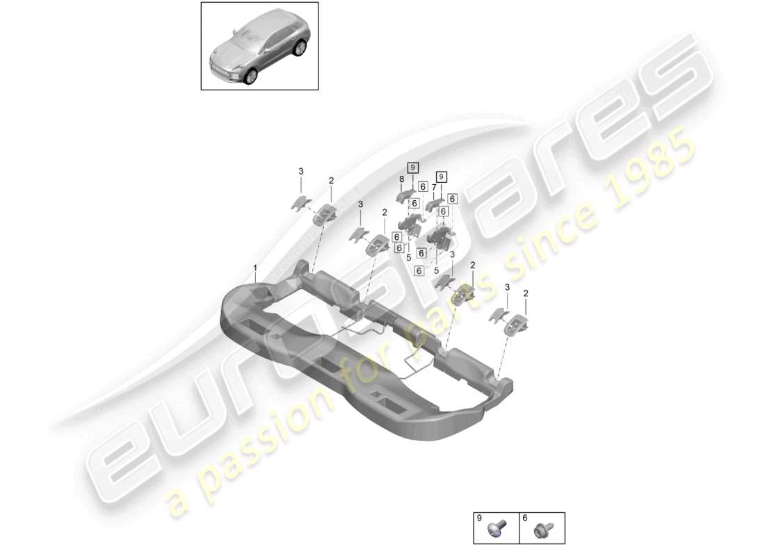porsche 2021 (macan) schéma des pièces de fixation du siège arrière