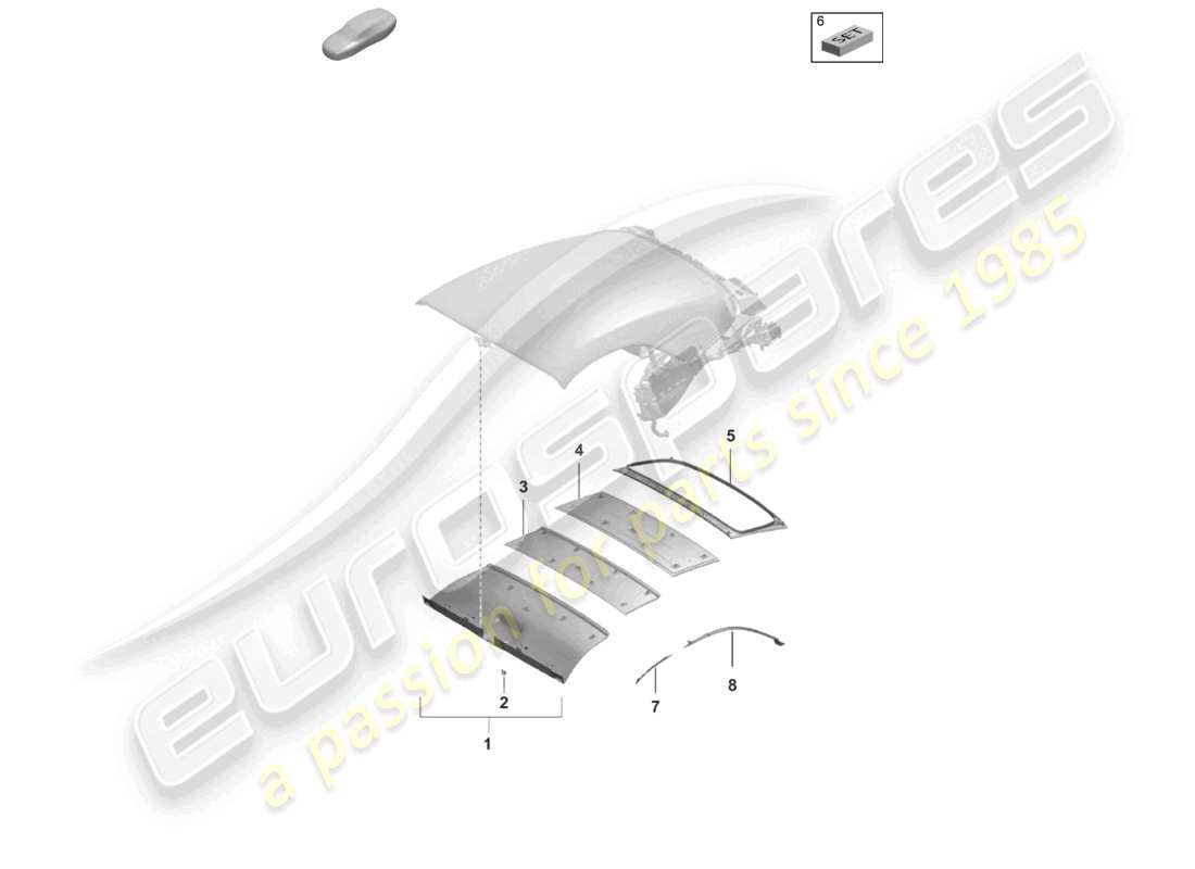 porsche 2022 (992-1 turbo / s) schéma des pièces des garnitures de toit souple