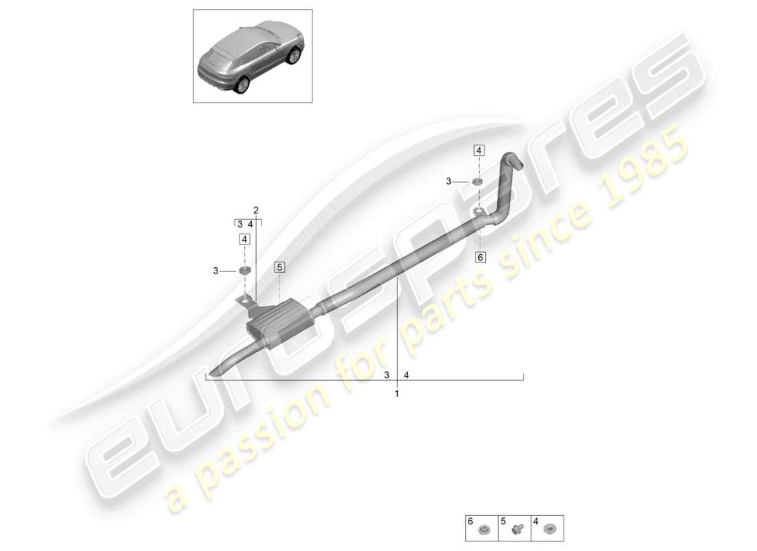 porsche 2021 (macan) schéma des pièces du système d'échappement pour véhicules avec chauffage auxiliaire