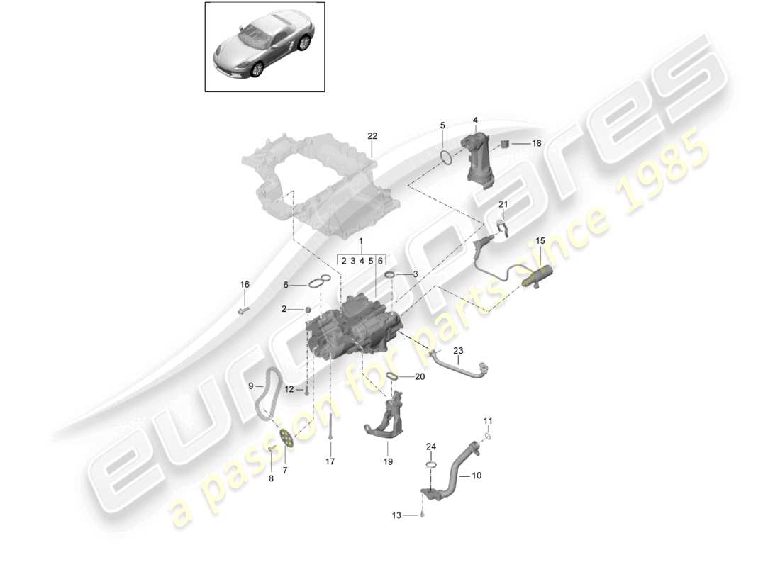porsche 2021 (718 boxster) schéma des pièces de la pompe à huile du moteur (presse à huile/lubrifiant)