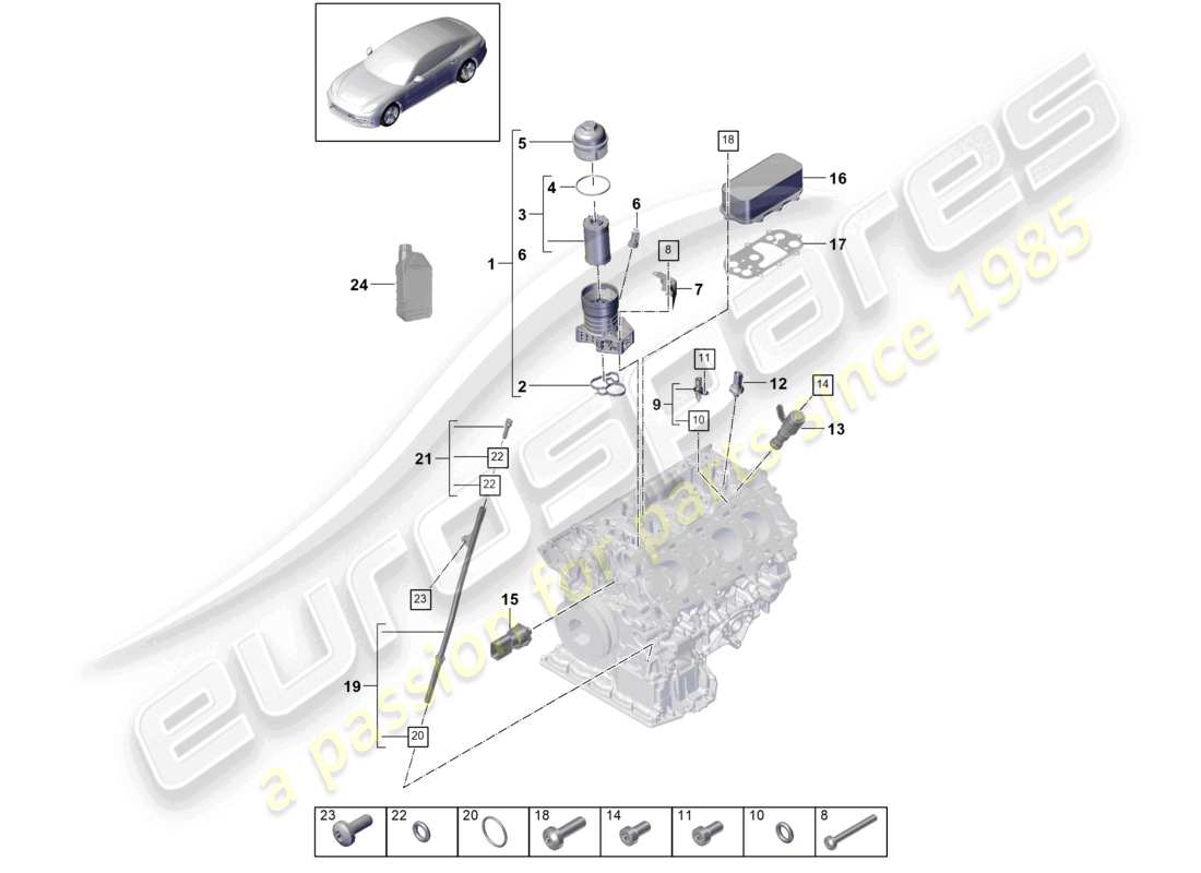 porsche 2021 (panamera 971-1) filtre à huile console refroidisseur d'huile schéma des pièces
