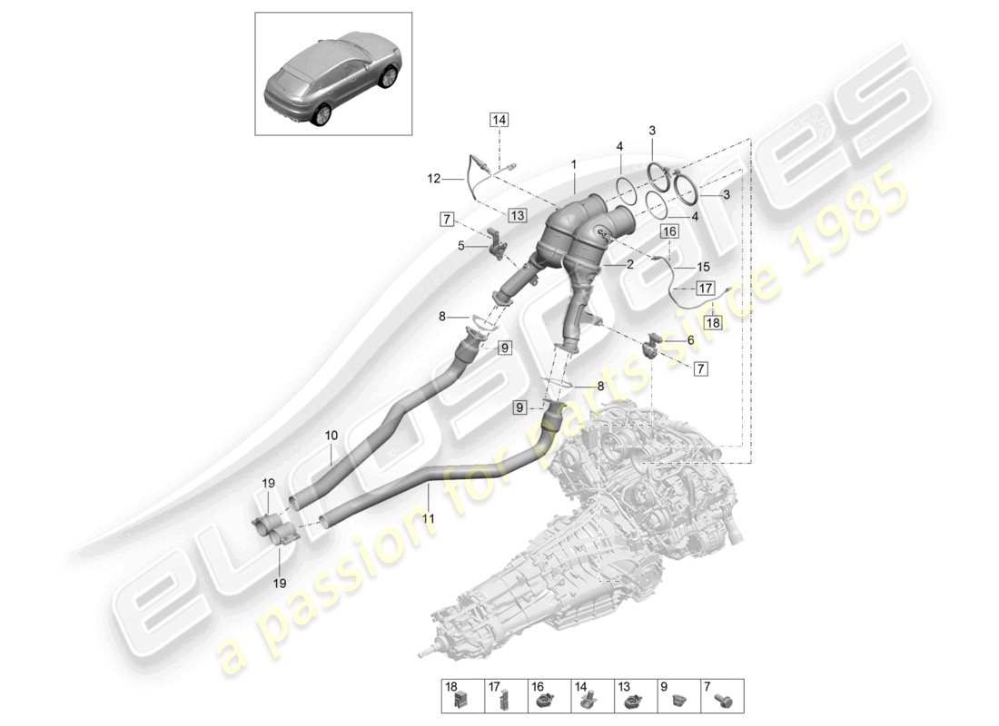 porsche 2021 (macan) schéma des pièces de la sonde lambda du convertisseur catalytique