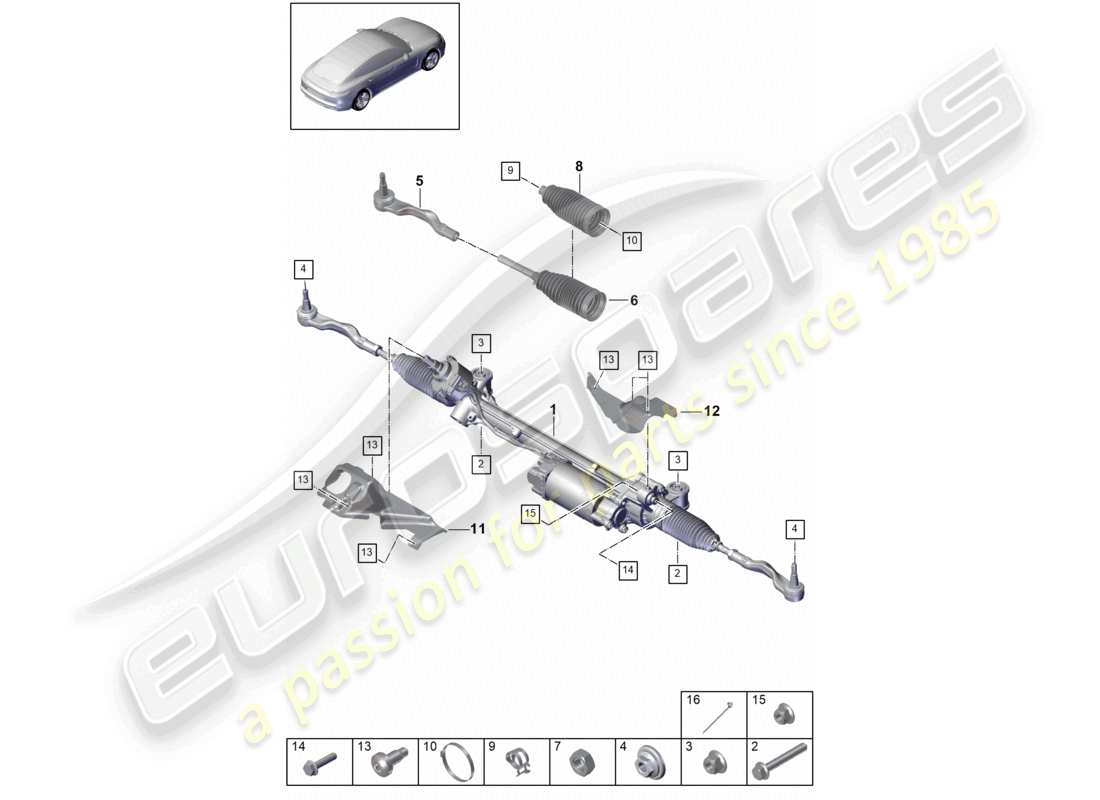 porsche 2021 (panamera 971-1) boîtier de direction essieu avant schéma des pièces