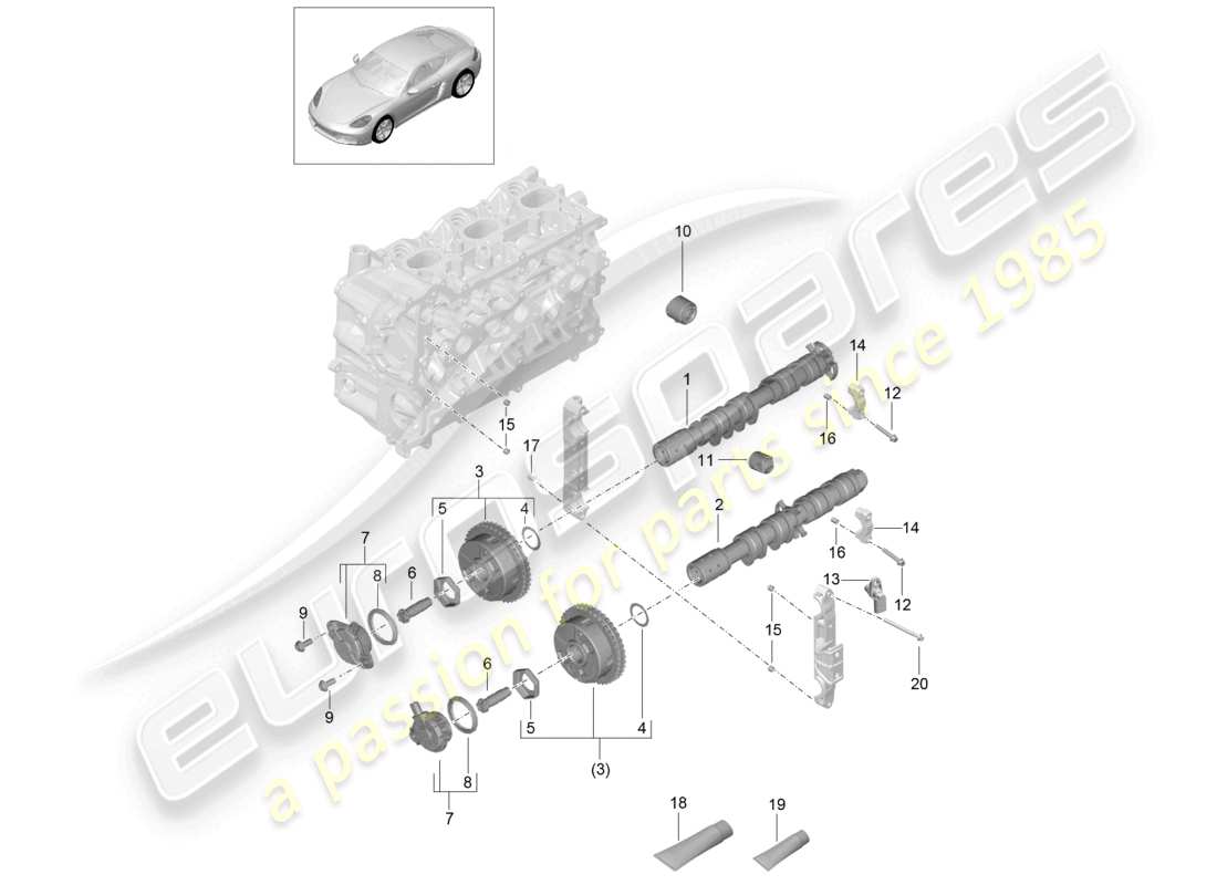 porsche 2024 (718 cayman) schéma des pièces de l'unité de réglage d'arbre à cames à poussoir hydraulique d'arbre à cames
