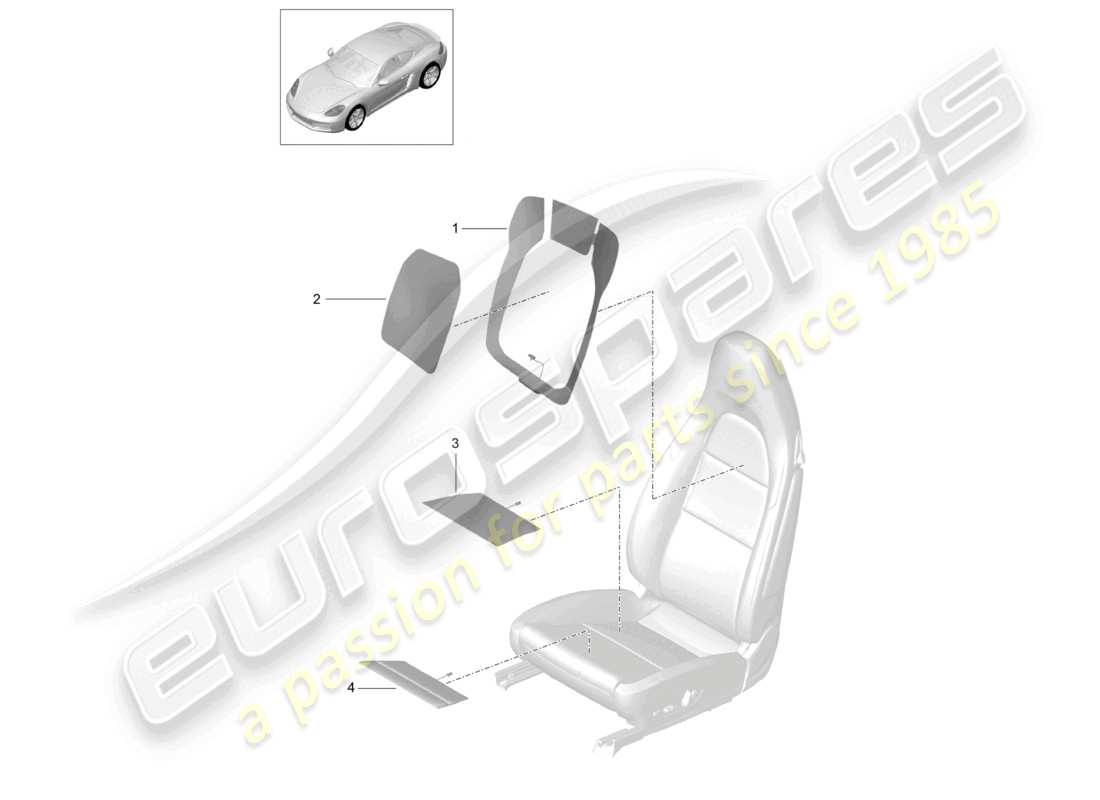 porsche 2021 (718 cayman) élément chauffant de dossier, élément chauffant de dossier, élément chauffant de siège et élément chauffant latéral de siège, schéma des pièces