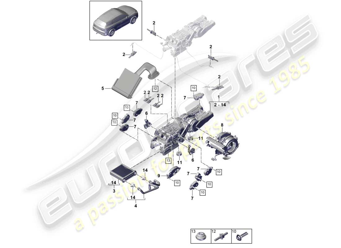 porsche 2021 (cayenne e3 9ya/9yb) système de climatisation/chauffage arrière pour véhicules avec échangeur de chaleur 2nd schéma des pièces