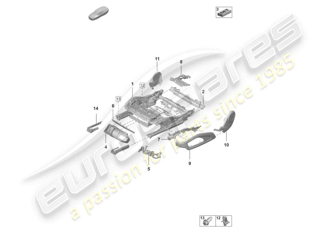 porsche 2023 (992-1 gt3/rs/st) accessoires du cadre de siège diagramme des pièces diverses