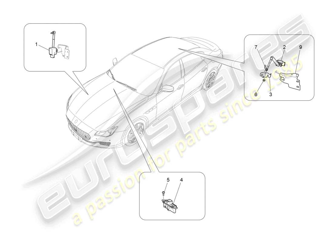 maserati quattroporte (2018) schéma des pièces de commande du système d'éclairage
